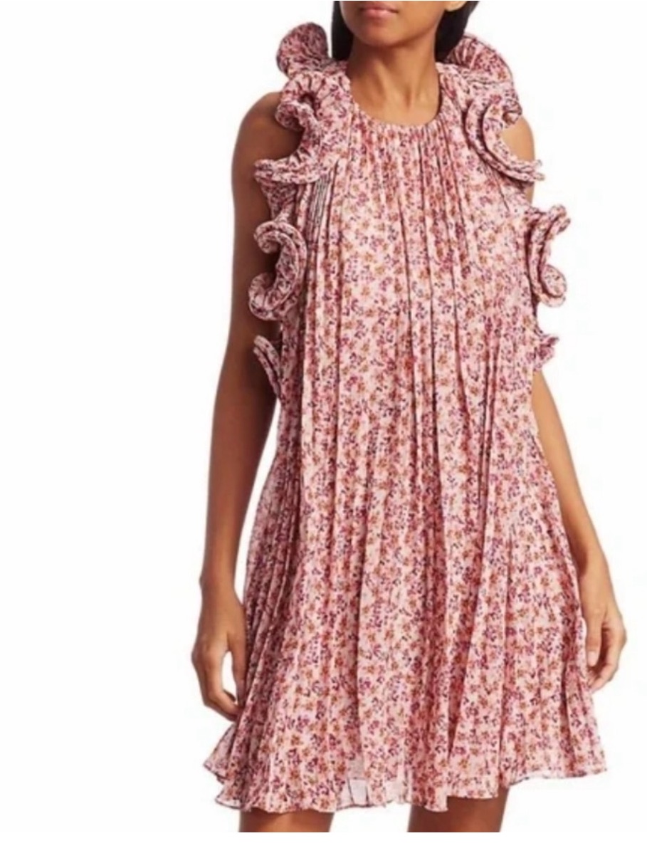 Amur Mimi Haulter Ruffle Pleated Floral Dress Size 12